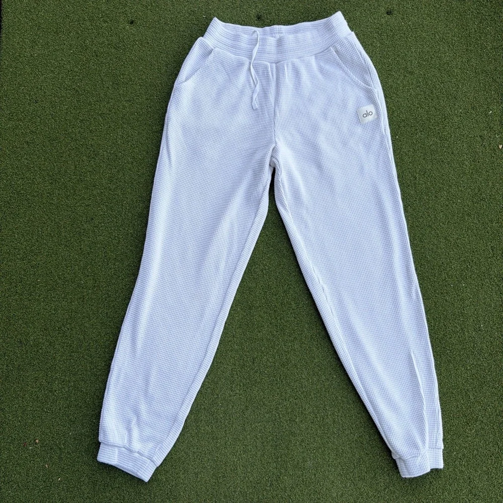 Alo Yoga Waffle Weekend Escape Knit Jogger Sweatpants White Women Small